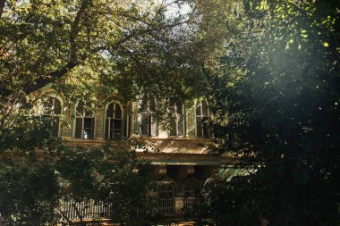 İstanbul, Türkiye 'de eski bina ve ağaçların yanındaki çit 