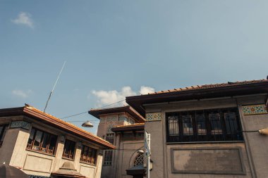 İstanbul, Türkiye 'de arka planda gökyüzü olan binaların cepheleriyle ilgili mozaik 
