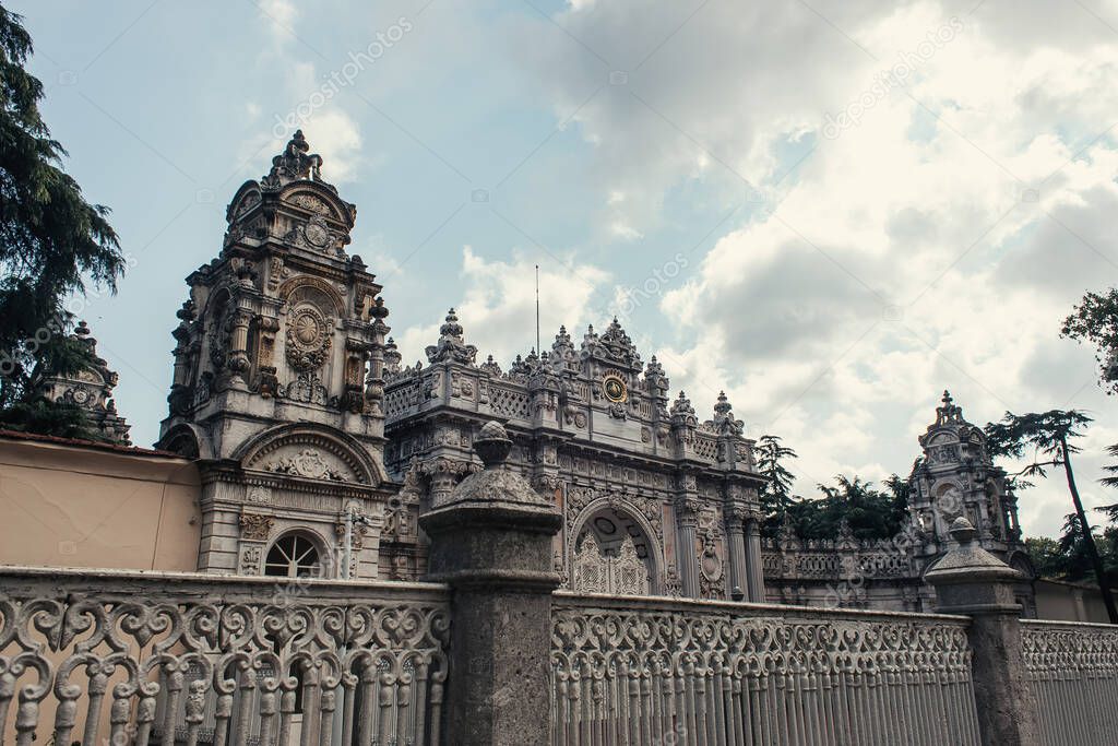 Fence and entrance of Dolmabahce palace on street in Istanbul, Turkey 