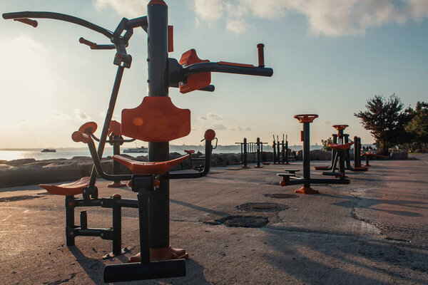 Sport equipment on beach near sea in Istanbul, Turkey 