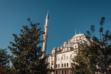 Mihrimah Sultan Camii yakınlarındaki yeşil ağaçlar açık gökyüzüne, İstanbul ve Türkiye 'ye karşı