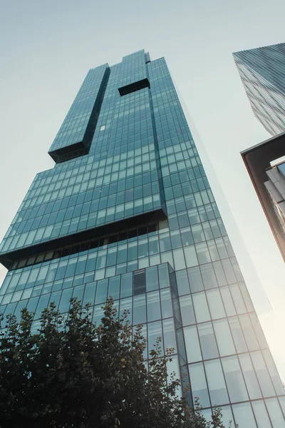 low angle view of hi-tech skyscrapers against cloudless sky in Istanbul, Turkey