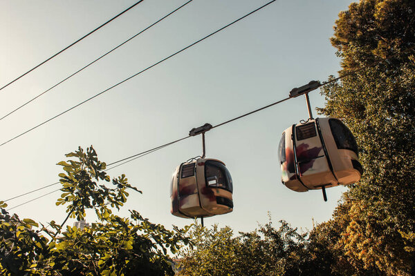 Cable car near green trees, Istanbul, Turkey