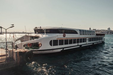 touristic ship near pier in Bosphorus strait, Istanbul, Turkey clipart