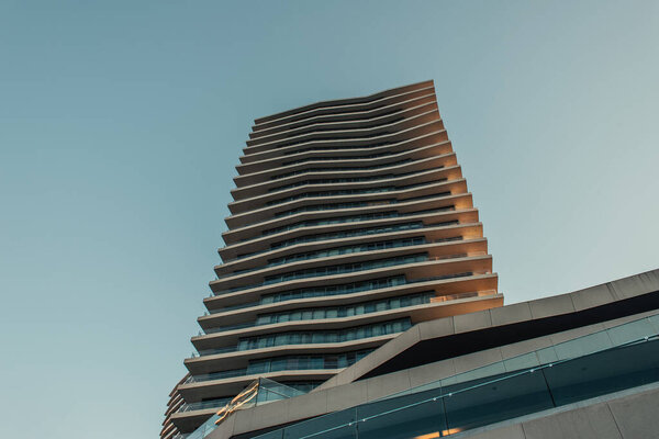 low angle view of contemporary, multistorey building