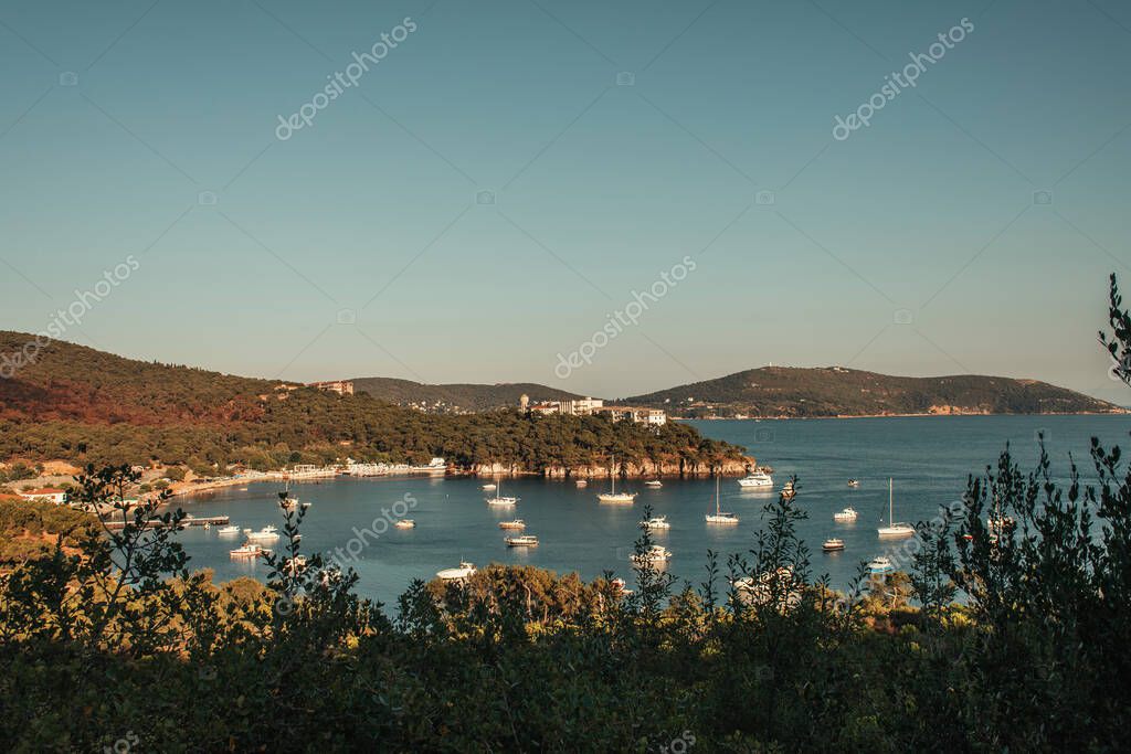 yacht in baia, immersi nel verde delle colline