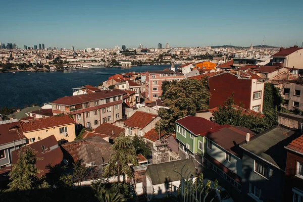 Aerial view of old houses and Bosphorus strait — Stock Photo