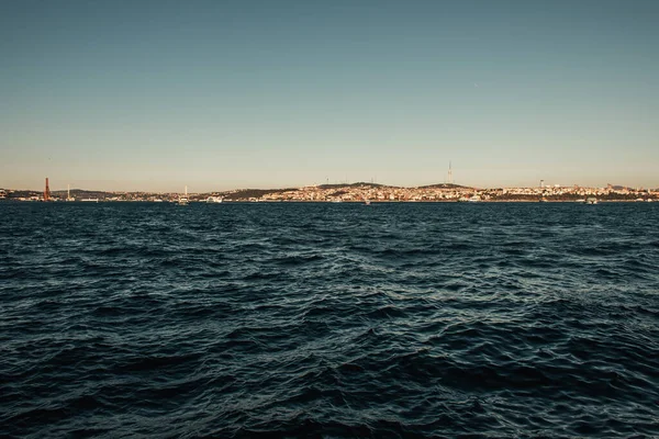 View of Istanbul from wavy sea — Stock Photo