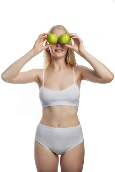 Beautiful girl with green Apple — Stock Photo, Image