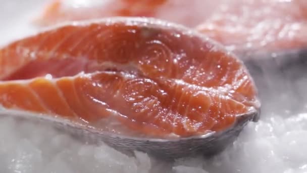 Salmone norvegese al mercato di Bergen, Norvegia — Video Stock