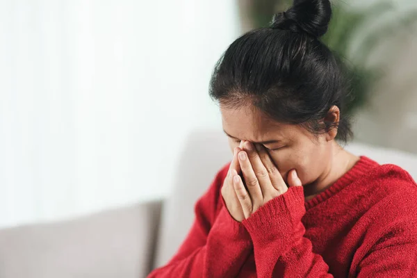 Stanco Stanco Depresso Stressato Pensieroso Donna Anziana Matura Che Soffre — Foto Stock