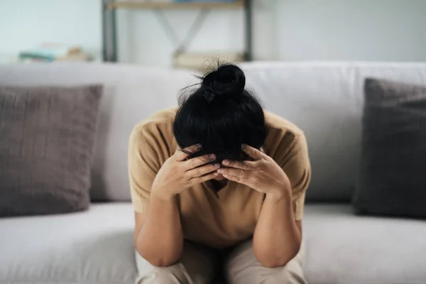 Stanco Stanco Depresso Stressato Pensieroso Donna Anziana Matura Che Soffre — Foto Stock