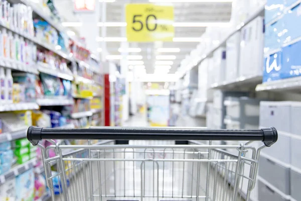 Carro Compra Supermercado Foto Borrosa Abstracta Centros Comerciales Carro Mercado —  Fotos de Stock