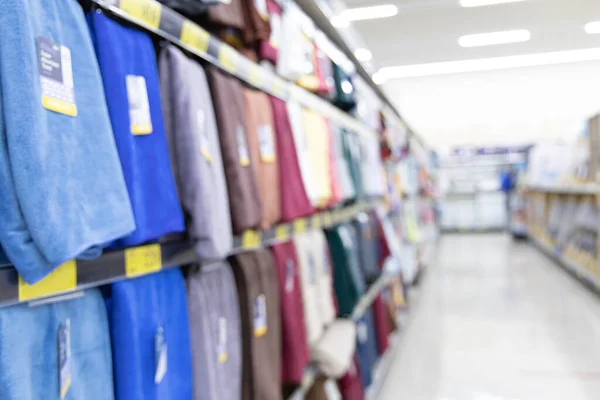 Abstrakte Verschwommene Supermarkt Und Viele Produkte Den Regalen Hintergrundbild Supermarkt — Stockfoto