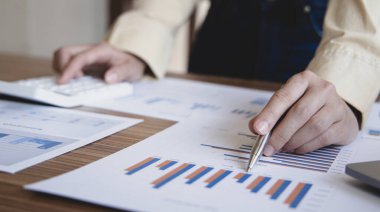 Finans işkadını kurumsal gelir verilerini hesaplıyor ve büyüme ve ilerleme ile iyi durumda olan finansal hisse senetlerinin grafiklerini analiz ediyor, finans ve muhasebe sektörlerine yatırım yapıyor..