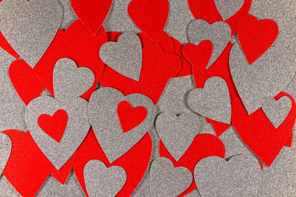Red Silver Hearts Scattered Background — Stock Photo, Image