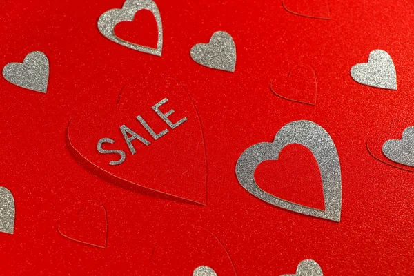 Coeurs Rouges Argentés Love Sale Design — Photo