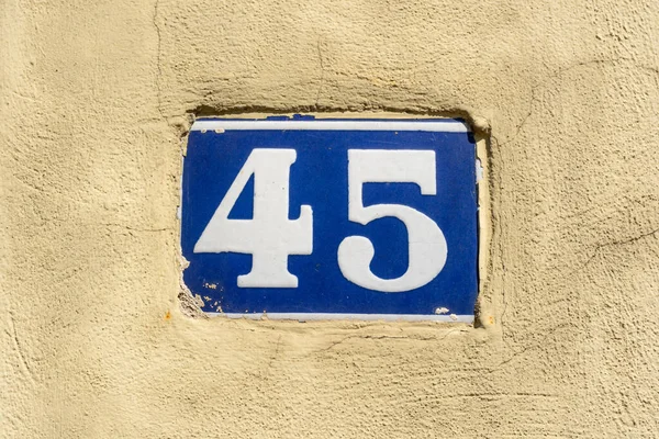 Enameled House Number Forty Five — Stock Photo, Image