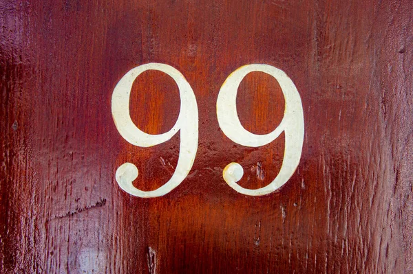Casa Pintada Mão Número Noventa Nove Uma Porta Madeira — Fotografia de Stock