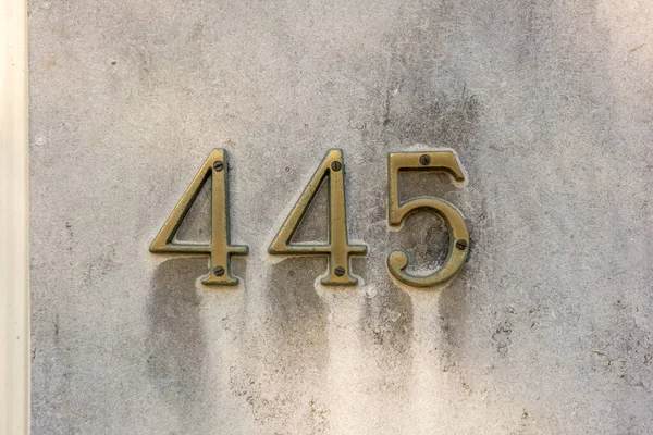Bronze House Number Four Hundred Forty Five 445 — Stock Photo, Image