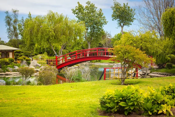 Ponte Rosso Nel Giardino Giapponese Serena Cile — Foto Stock