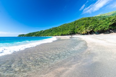 Denizin üzerinde Playa Sana Rafael Beach, Barahona, Dominik Cumhuriyeti için Nehri'nin ağzında