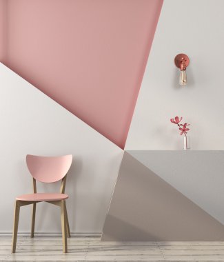 Geometrik bir duvar arka plan üzerinde pembe sandalye 
