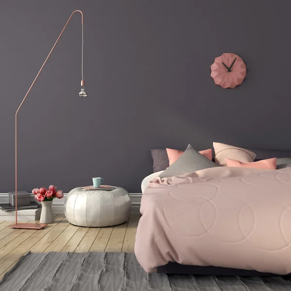 Chambre à coucher en rose et gris — Photo