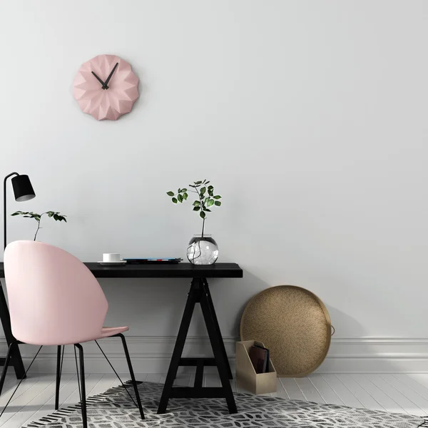 Stylish workplace with a pink chair — Stock Photo, Image