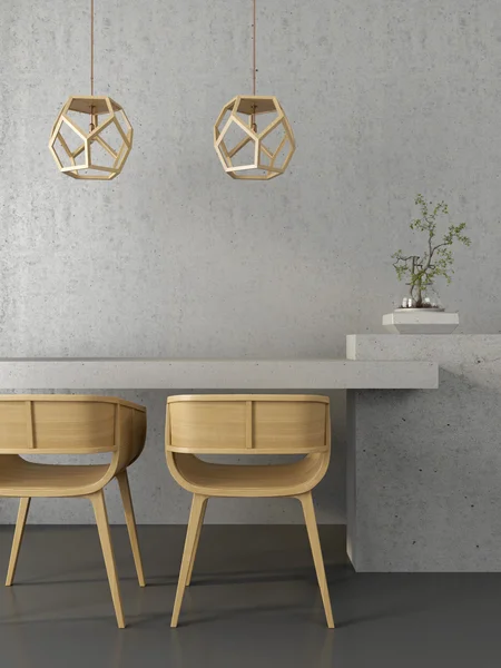 Concrete interior  with wooden chairs — Stock Photo, Image