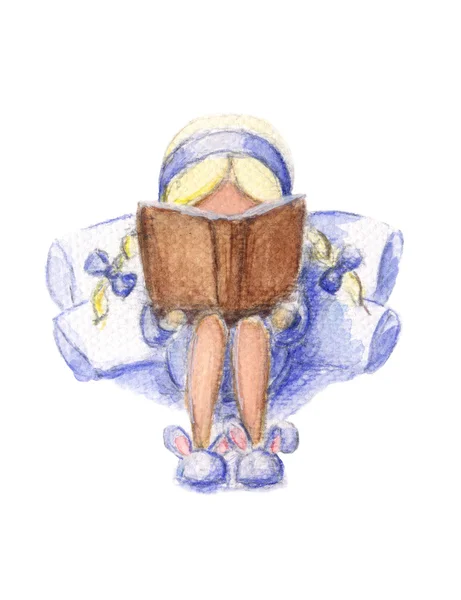 Κορίτσι με τα μπλε ανάγνωση του βιβλίου — Φωτογραφία Αρχείου