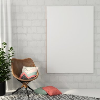 Poster ve sandalye rattan yapılan kadar alay