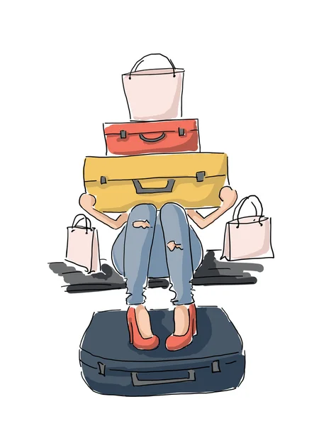 Meisje met veel bagage — Stockfoto