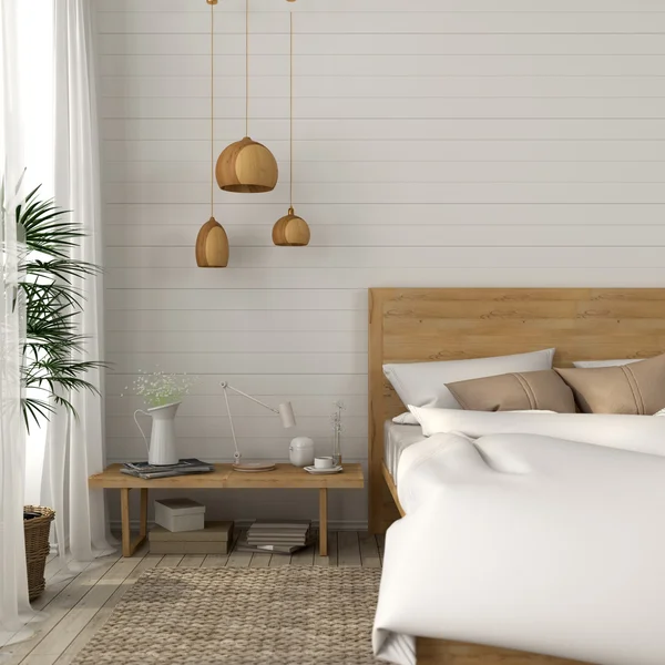 Camera da letto con toni beige chiaro — Foto Stock