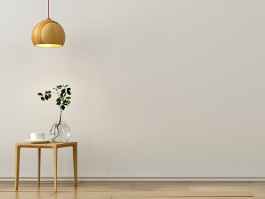 Şık ahşap masa ve bir avize  