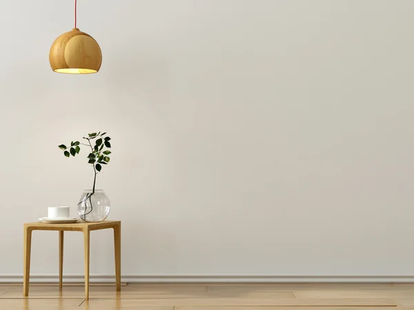 Table en bois élégante et un lustre — Photo