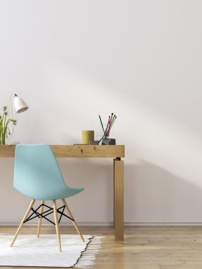 Çalışma alanı bir mavi sandalye ile iç 