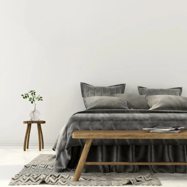 Bedroom interior with grey bed — Stock Photo, Image