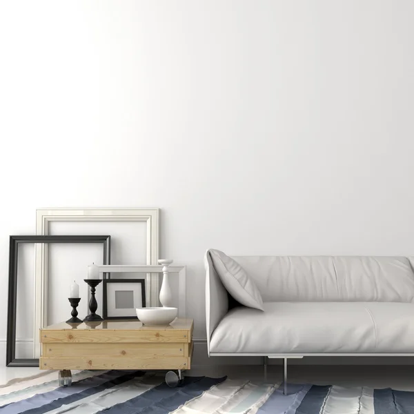 Modernes Ledersofa und Holztisch — Stockfoto