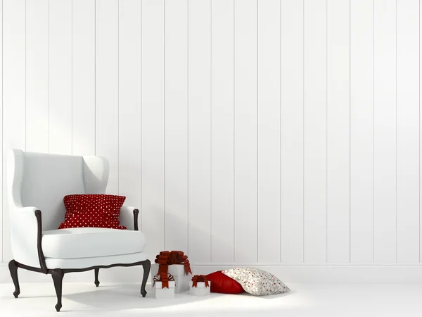 Fauteuil blanc et décorations pour Noël — Photo