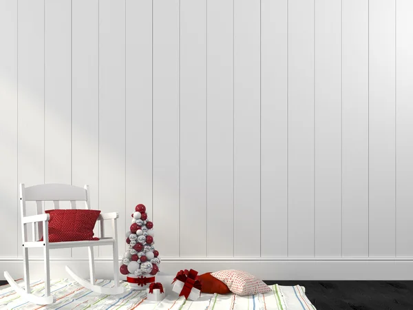 Silla mecedora blanca y decoraciones para Navidad — Foto de Stock