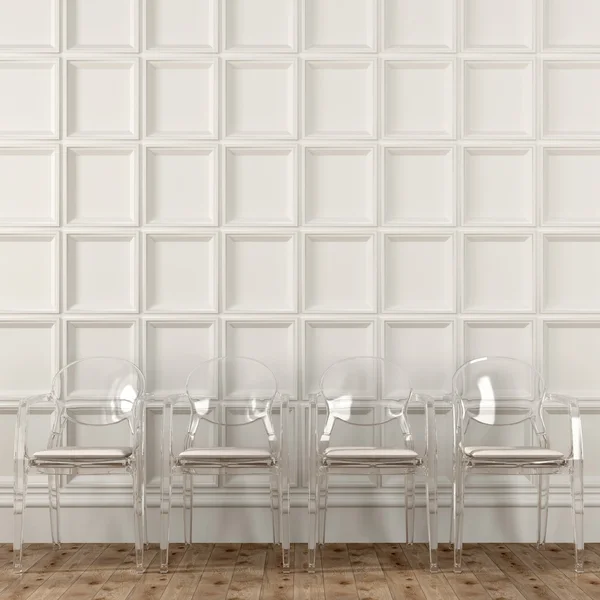 Transparent chairs and white wall — Stock Photo, Image