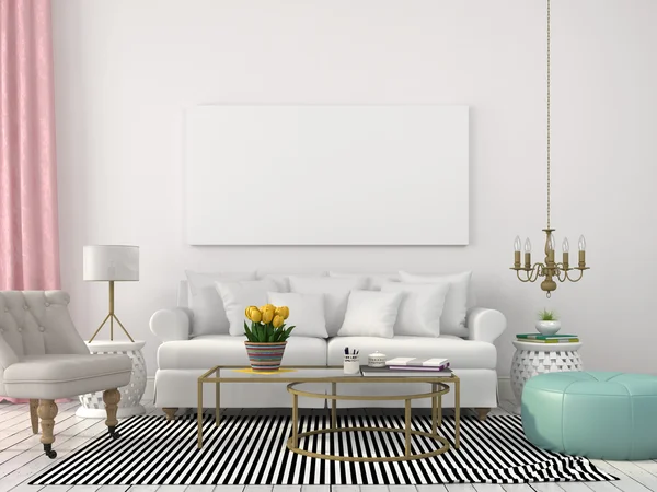 Lichte woonkamer in wit en pastel kleuren — Stockfoto