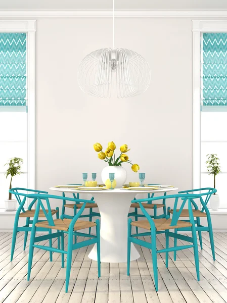 Elegante comedor con muebles azules — Foto de Stock