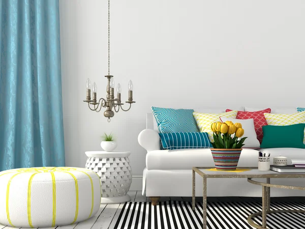 Sala de estar com almofadas coloridas — Fotografia de Stock