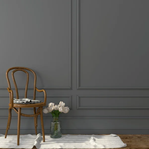 Bent wooden chair against a gray wall — Φωτογραφία Αρχείου