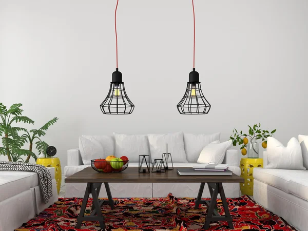 Beyaz mobilyalı modern oturma odası