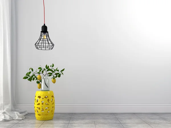 Sgabello giallo e lampadario a filo — Foto Stock