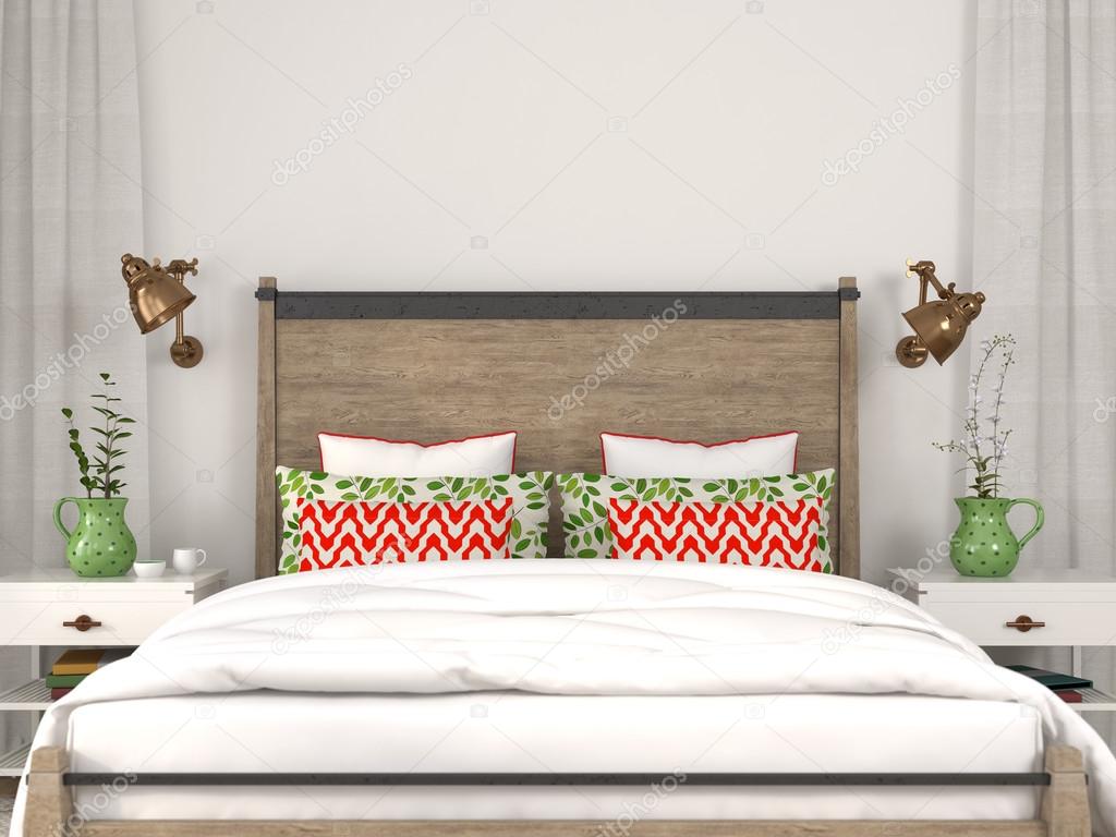 Modern bed with colorful decoration