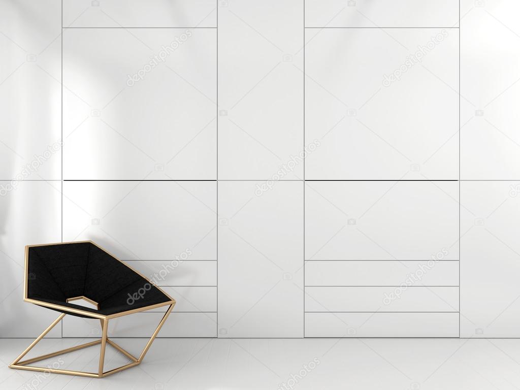 Geometric black chair and white closet